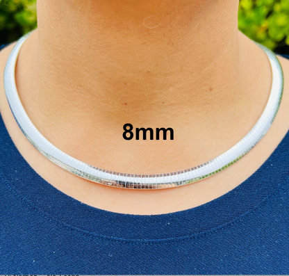 .925 Sterling Silver High Polished Omega Flat Chain 2mm-8mm Necklace 16”-20”