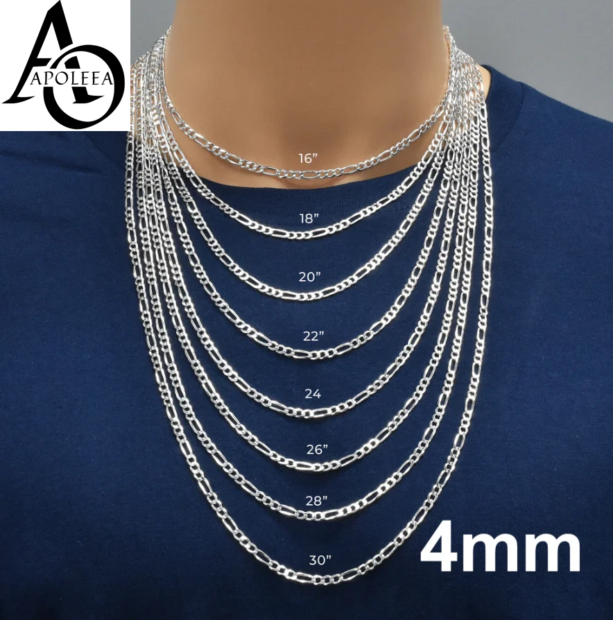 925 Sterling Silver Figaro Link Chain Necklace or Bracelet – 1mm–20mm – Made in Italy