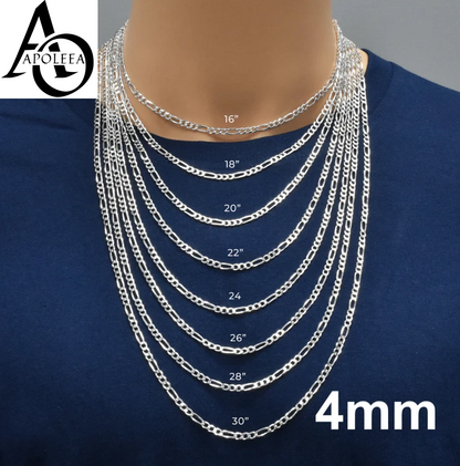 925 Sterling Silver Figaro Link Chain Necklace or Bracelet – 1mm–20mm – Made in Italy