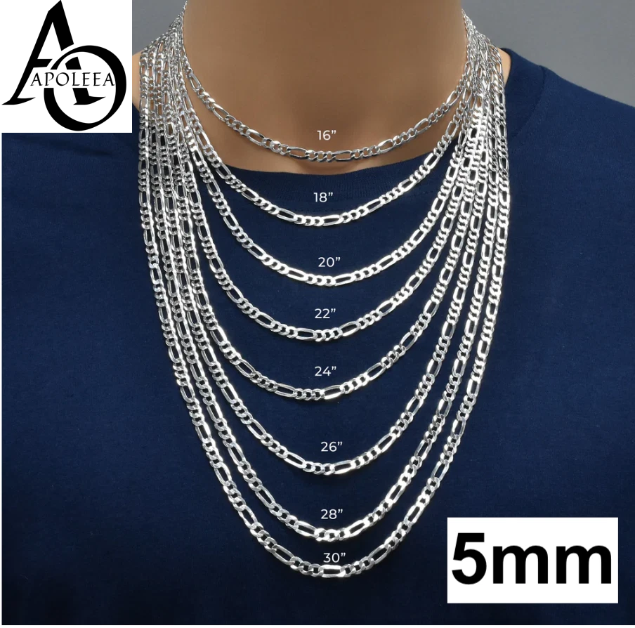 925 Sterling Silver Figaro Link Chain Necklace or Bracelet – 1mm–20mm – Made in Italy