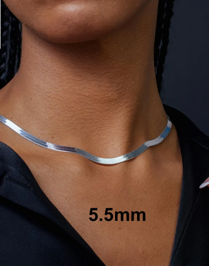 925 Sterling Silver Herringbone Chain Necklace – Solid Silver – Made in Italy