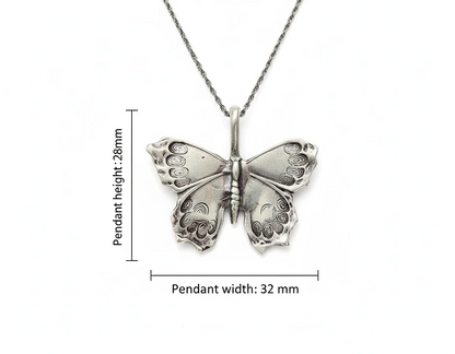 Sterling silver Butterfly necklace, Butterfly Pendant- Silver butterfly 18" rope