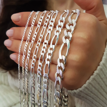 925 Sterling Silver Figaro Link Chain Necklace or Bracelet – 1mm–20mm – Made in Italy