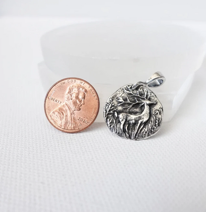925 Sterling Silver Deer Pendant Necklace - Nature-Inspired Forest Design