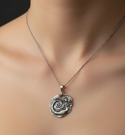 Mermaid 925 Sterling Silver Pendant Necklace - Ocean-Inspired Spiral Design