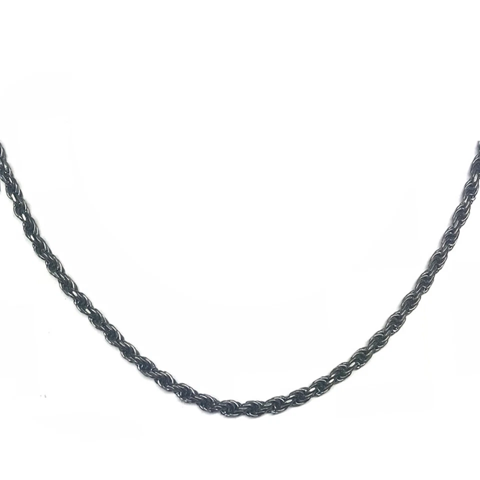 925 SOLID Sterling Silver Diamond-Cut ROPE Chain 1mm- ITALY - Oxidized