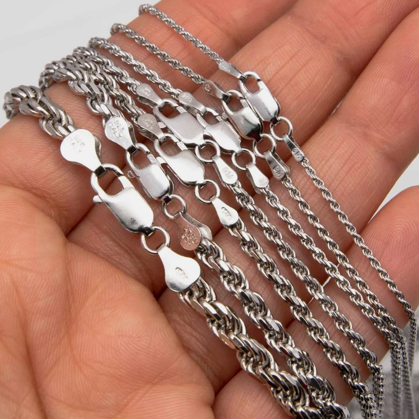 Twisted Rope Chain Necklace or Bracelet – Rhodium Plated 925 Sterling Silver – 1mm–6mm – 8"–30" – Made in Italy
