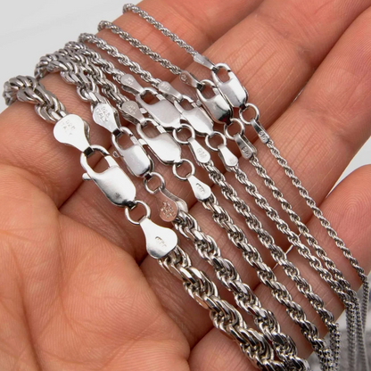 Twisted Rope Chain Necklace or Bracelet – Rhodium Plated 925 Sterling Silver – 1mm–6mm – 8"–30" – Made in Italy