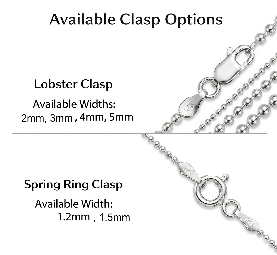 Solid 925 Sterling Silver Bead Ball Chain Necklace – Unisex – 1mm to 6mm - Made in Italy