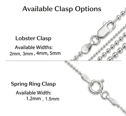 Solid 925 Sterling Silver Bead Ball Chain Necklace – Unisex – 1mm to 6mm - Made in Italy