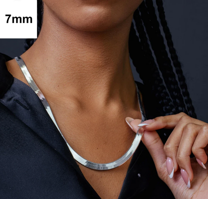 925 Sterling Silver Herringbone Chain Necklace – Solid Silver – Made in Italy