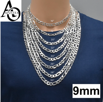 925 Sterling Silver Figaro Link Chain Necklace or Bracelet – 1mm–20mm – Made in Italy