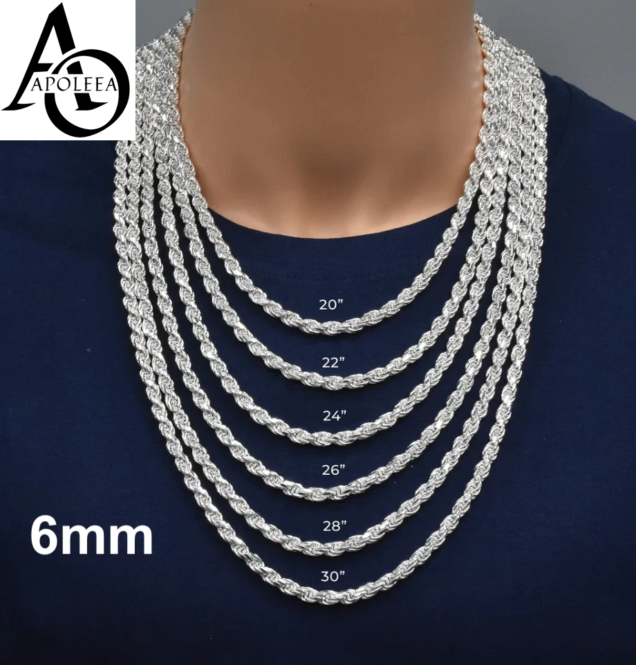 925 Sterling Silver Diamond Cut Rope Chain or Bracelet – 1mm–16mm – Made in Italy