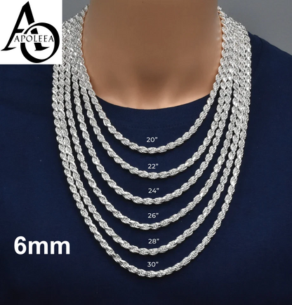 925 Sterling Silver Diamond Cut Rope Chain or Bracelet – 1mm–16mm – Made in Italy