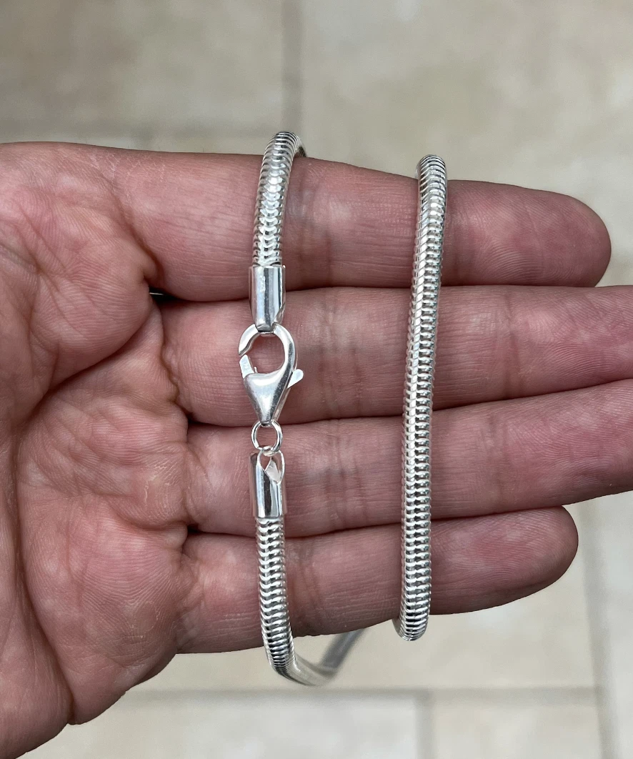 925 Sterling Silver Round Snake Chain Necklace 0.7-4mm All Sizes Made in Italy