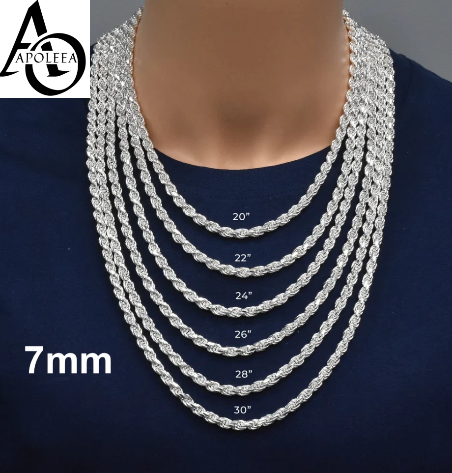 925 Sterling Silver Diamond Cut Rope Chain or Bracelet – 1mm–16mm – Made in Italy