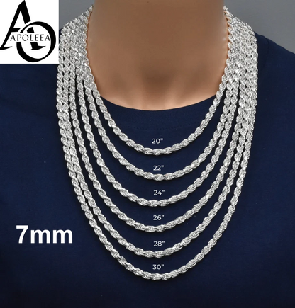925 Sterling Silver Diamond Cut Rope Chain or Bracelet – 1mm–16mm – Made in Italy