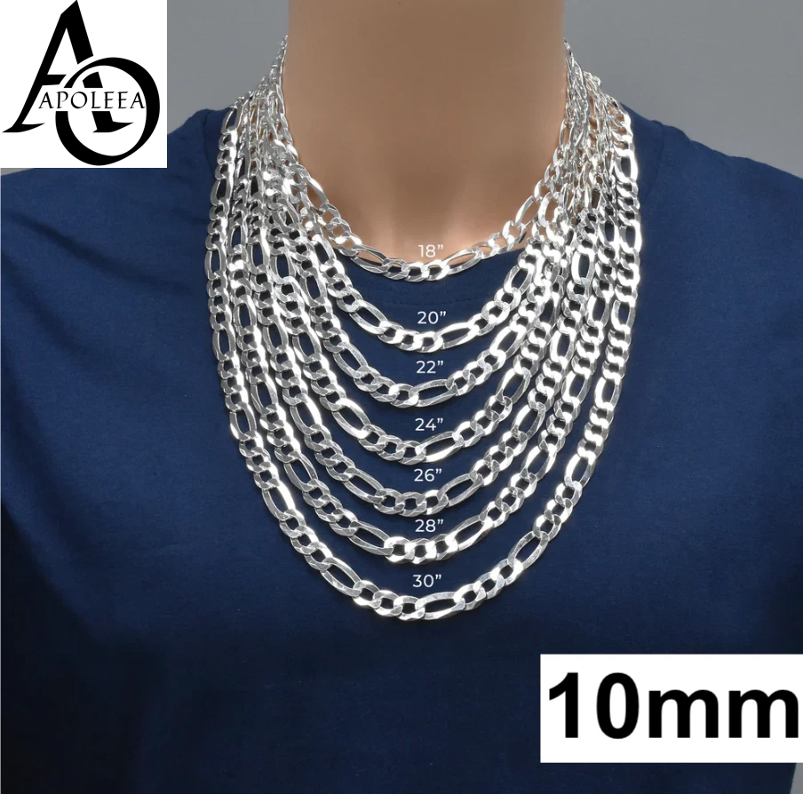 925 Sterling Silver Figaro Link Chain Necklace or Bracelet – 1mm–20mm – Made in Italy