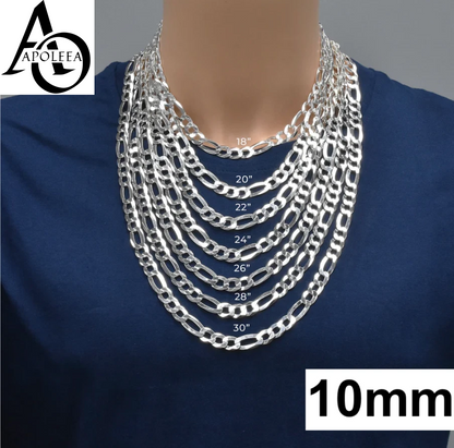 925 Sterling Silver Figaro Link Chain Necklace or Bracelet – 1mm–20mm – Made in Italy