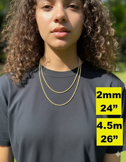 Rope Chain Necklace - 14k Gold Vermeil 925 Sterling Silver - 7"-30" - 1.5mm-5mm