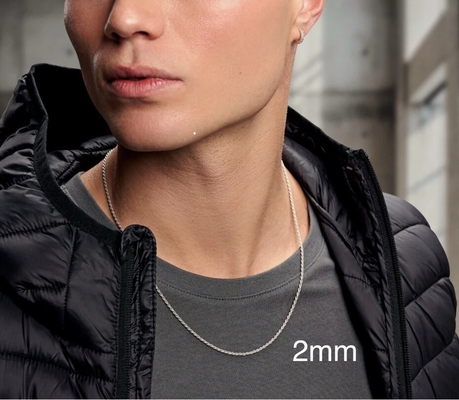 Twisted Rope Chain Necklace or Bracelet – Rhodium Plated 925 Sterling Silver – 1mm–6mm – 8"–30" – Made in Italy