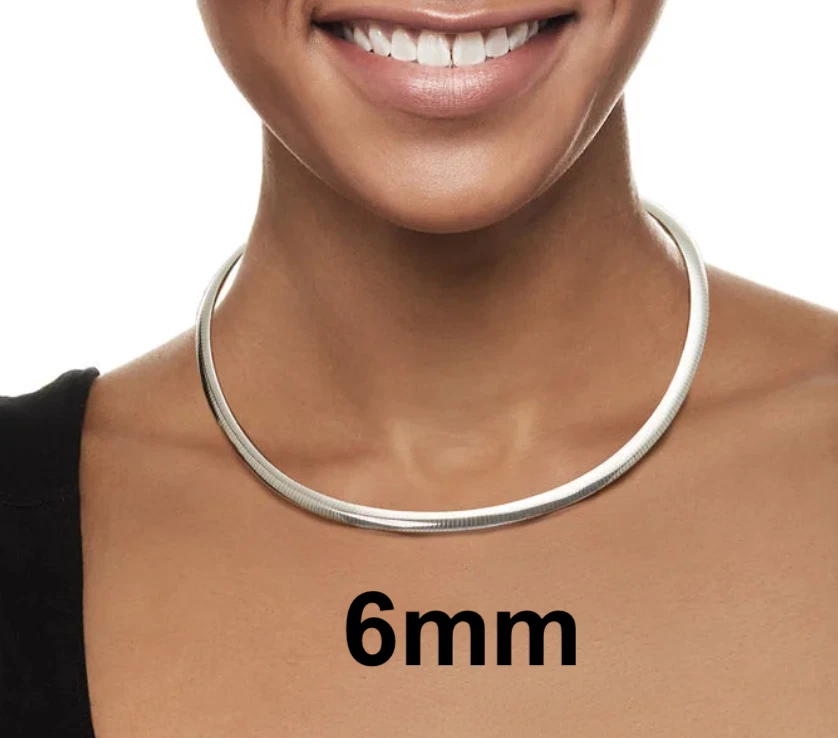.925 Sterling Silver High Polished Omega Flat Chain 2mm-8mm Necklace 16”-20”