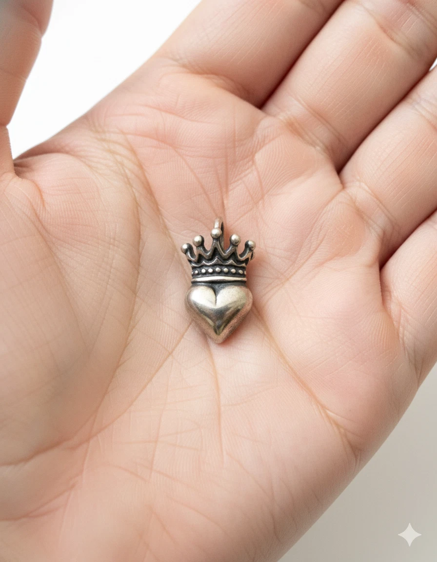 925 Sterling Silver Crowned Heart Pendant Necklace - Unique Royal Design on 18”