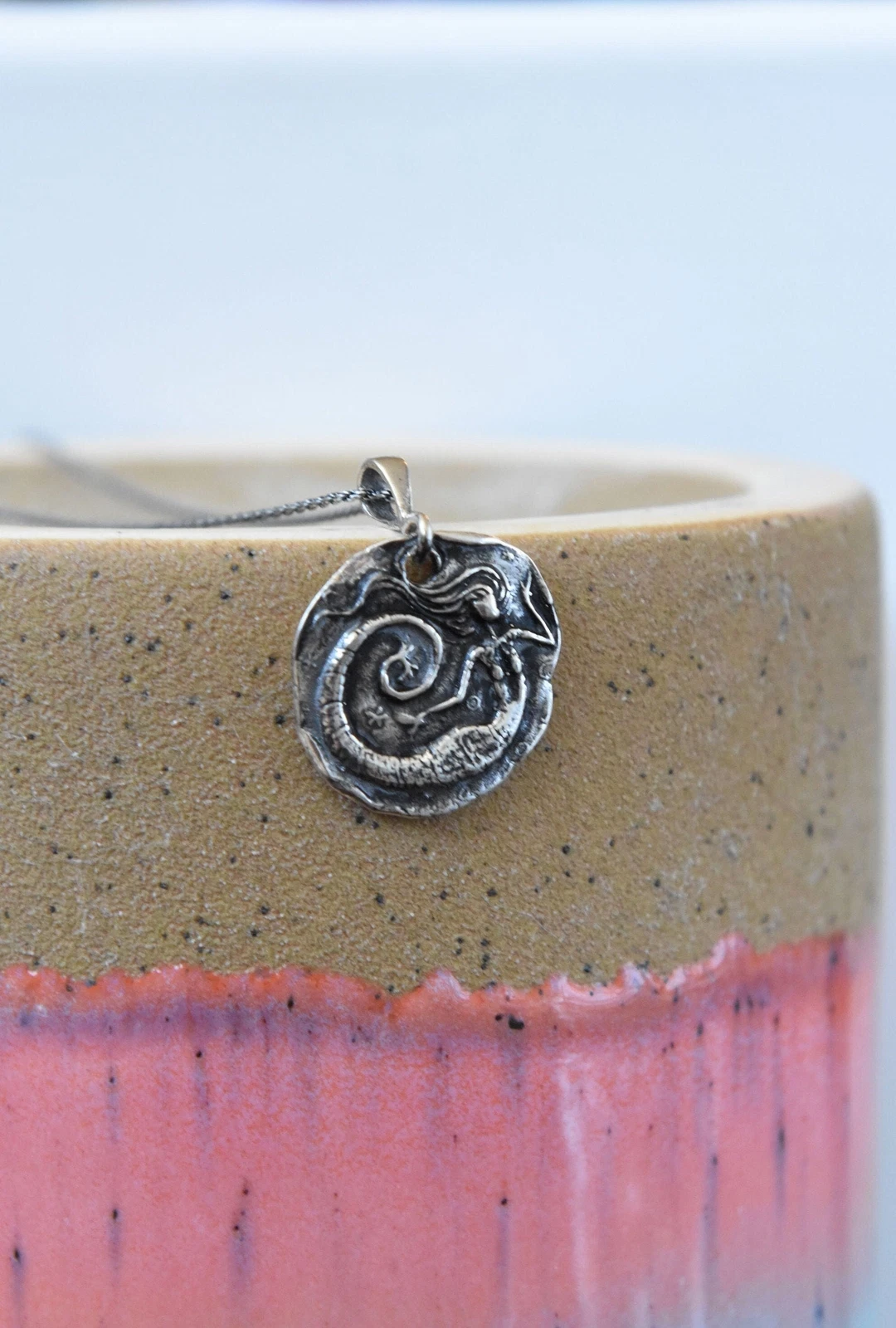 Mermaid 925 Sterling Silver Pendant Necklace - Ocean-Inspired Spiral Design