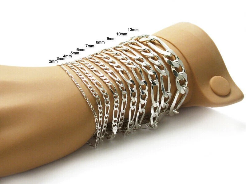925 Sterling Silver Figaro Link Chain Necklace or Bracelet – 1mm–20mm – Made in Italy