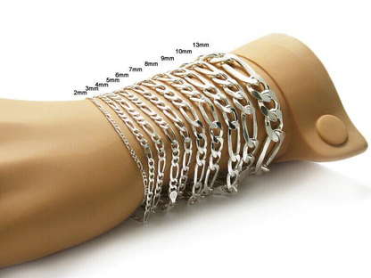 925 Sterling Silver Figaro Link Chain Necklace or Bracelet – 1mm–20mm – Made in Italy
