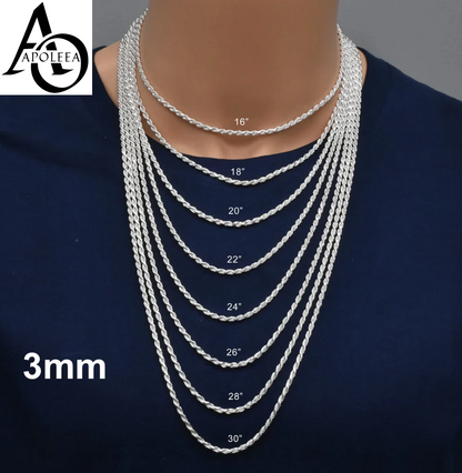 925 Sterling Silver Diamond Cut Rope Chain or Bracelet – 1mm–16mm – Made in Italy