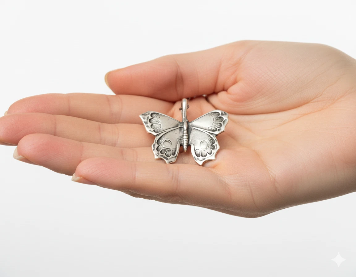 Sterling silver Butterfly necklace, Butterfly Pendant- Silver butterfly 18" rope