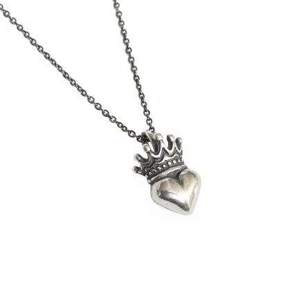 925 Sterling Silver Crowned Heart Pendant Necklace - Unique Royal Design on 18”