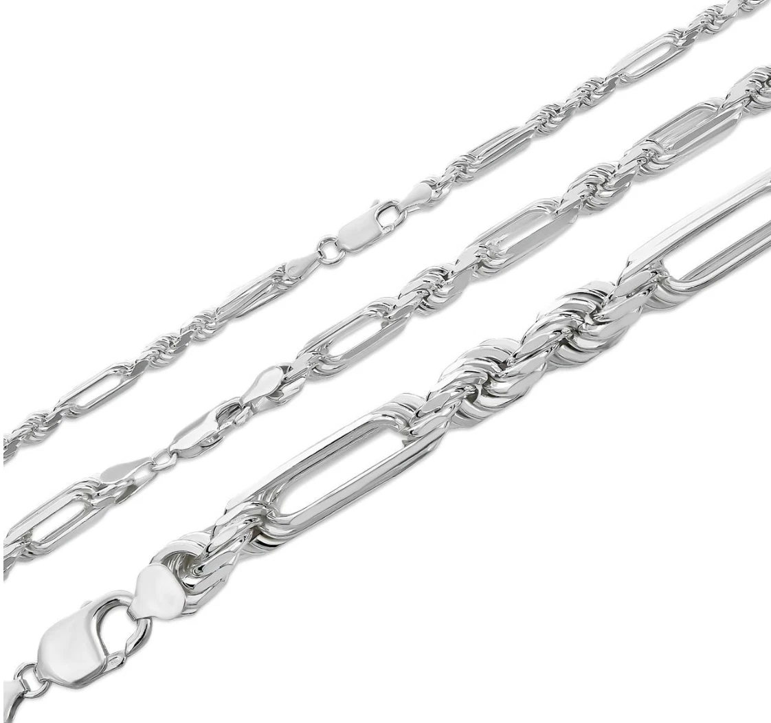 925 Sterling Silver FigaRope Milano Chain Necklace or Bracelet – 5mm–9mm – Made in Italy