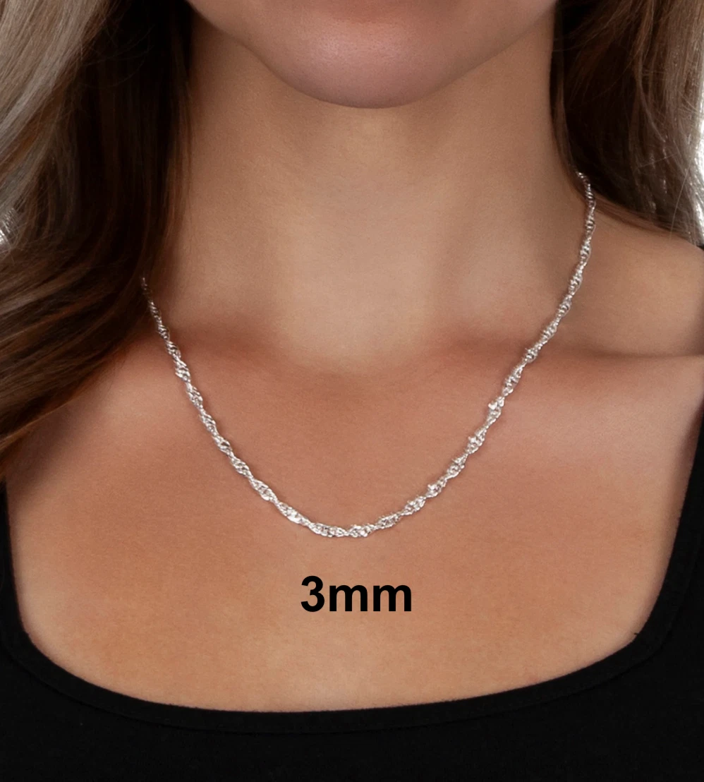 925 Sterling Silver Singapore Rope Chain Necklace – 1.5mm–3.5mm – All Sizes – Made in Italy