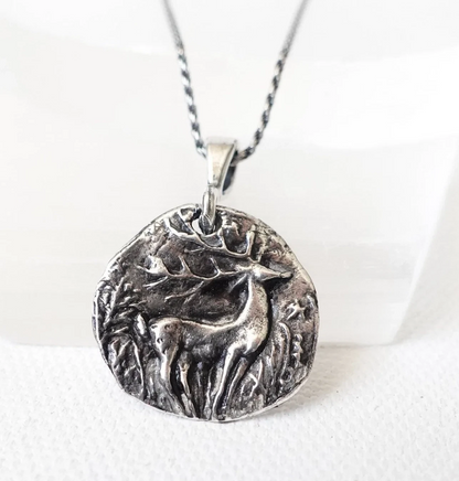 925 Sterling Silver Deer Pendant Necklace - Nature-Inspired Forest Design