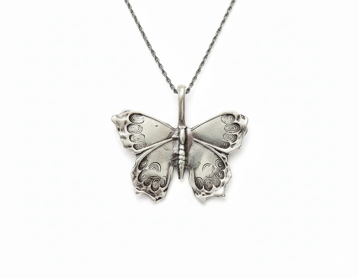 Sterling silver Butterfly necklace, Butterfly Pendant- Silver butterfly 18" rope