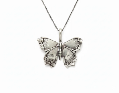 Sterling silver Butterfly necklace, Butterfly Pendant- Silver butterfly 18" rope