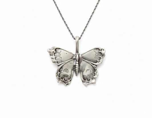 Sterling silver Butterfly necklace, Butterfly Pendant- Silver butterfly 18" rope
