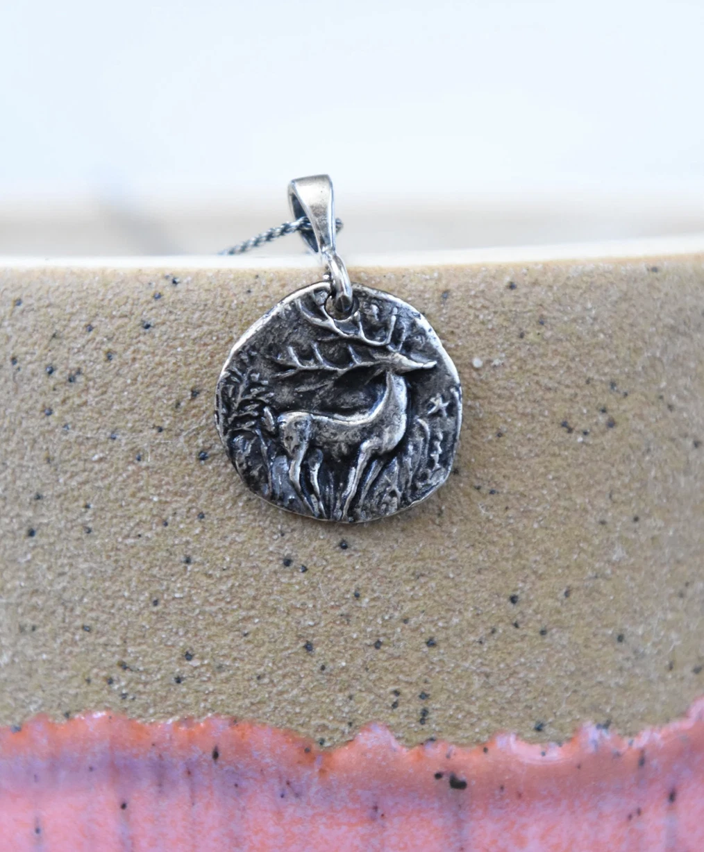 925 Sterling Silver Deer Pendant Necklace - Nature-Inspired Forest Design