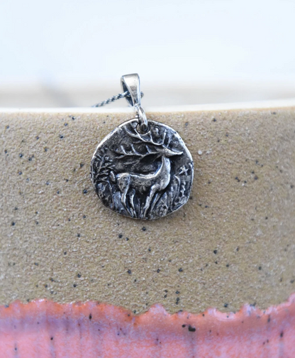 925 Sterling Silver Deer Pendant Necklace - Nature-Inspired Forest Design