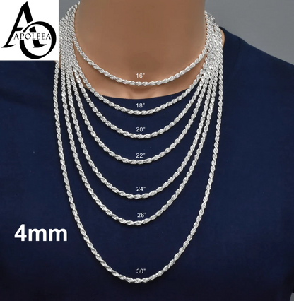 925 Sterling Silver Diamond Cut Rope Chain or Bracelet – 1mm–16mm – Made in Italy