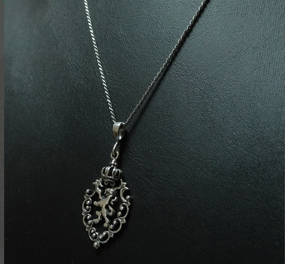 Sterling Silver Lion Pendant-Rope chain 18" Leo Lion Necklace,zodiac