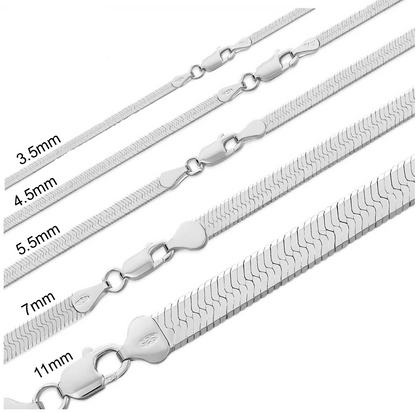 925 Sterling Silver Herringbone Chain Necklace – Solid Silver – Made in Italy