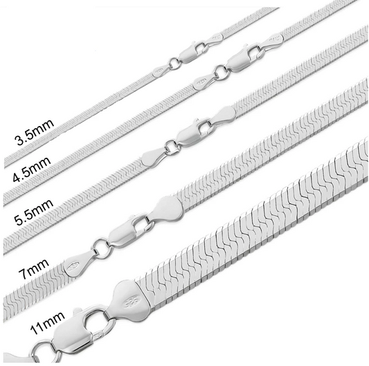 925 Sterling Silver Herringbone Chain Necklace – Solid Silver – Made in Italy