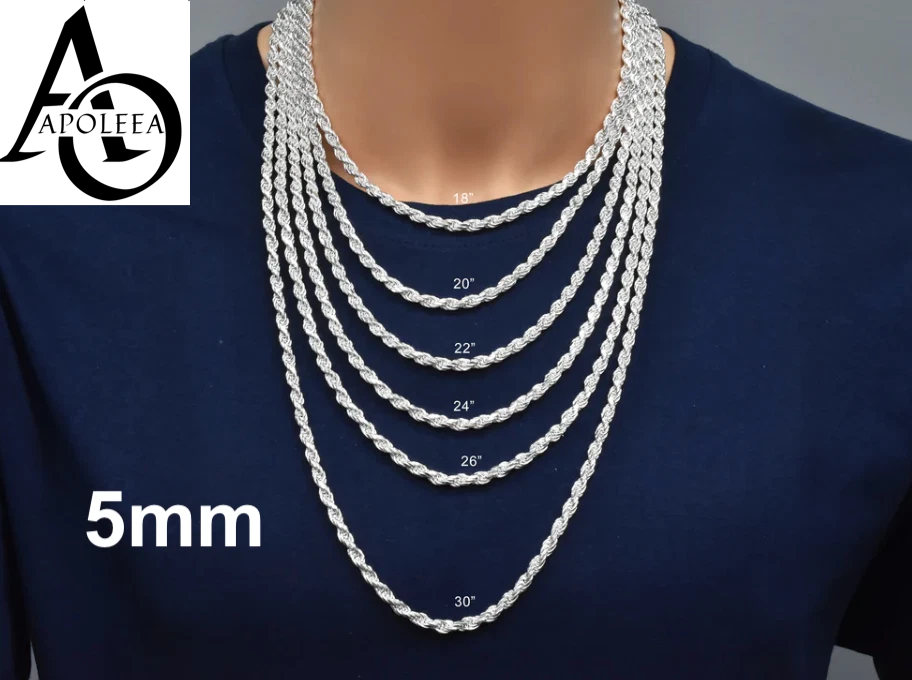 925 Sterling Silver Diamond Cut Rope Chain or Bracelet – 1mm–16mm – Made in Italy