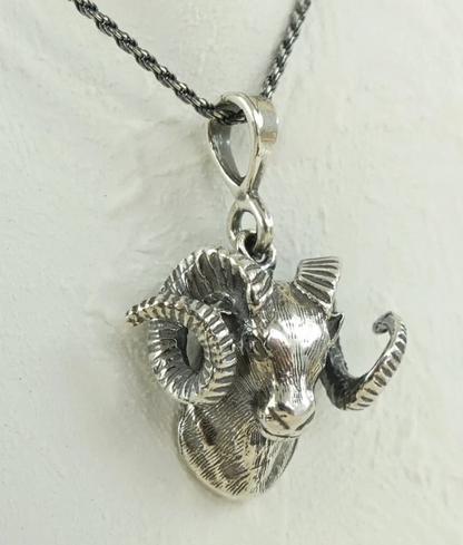Bold 925 Sterling Silver Ram Head Pendant Necklace - Unique Animal Design