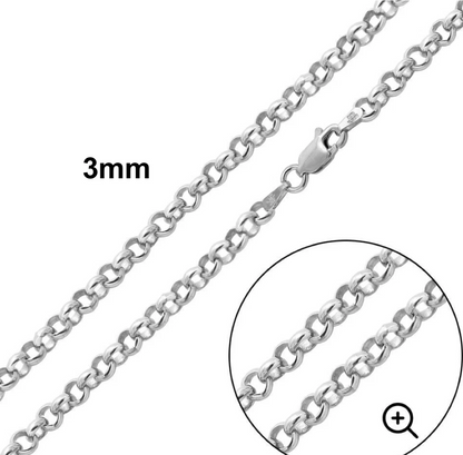 Round Rolo Necklace Real Solid 925 Sterling Silver Chain 1mm - 3mm Made In Italy