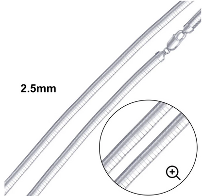 .925 Sterling Silver High Polished Omega Flat Chain 2mm-8mm Necklace 16”-20”