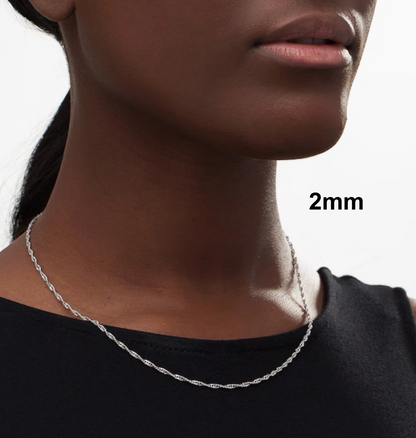925 Sterling Silver Singapore Rope Chain Necklace – 1.5mm–3.5mm – All Sizes – Made in Italy